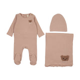 Bear Applique Layette  Set - Dusty Pink