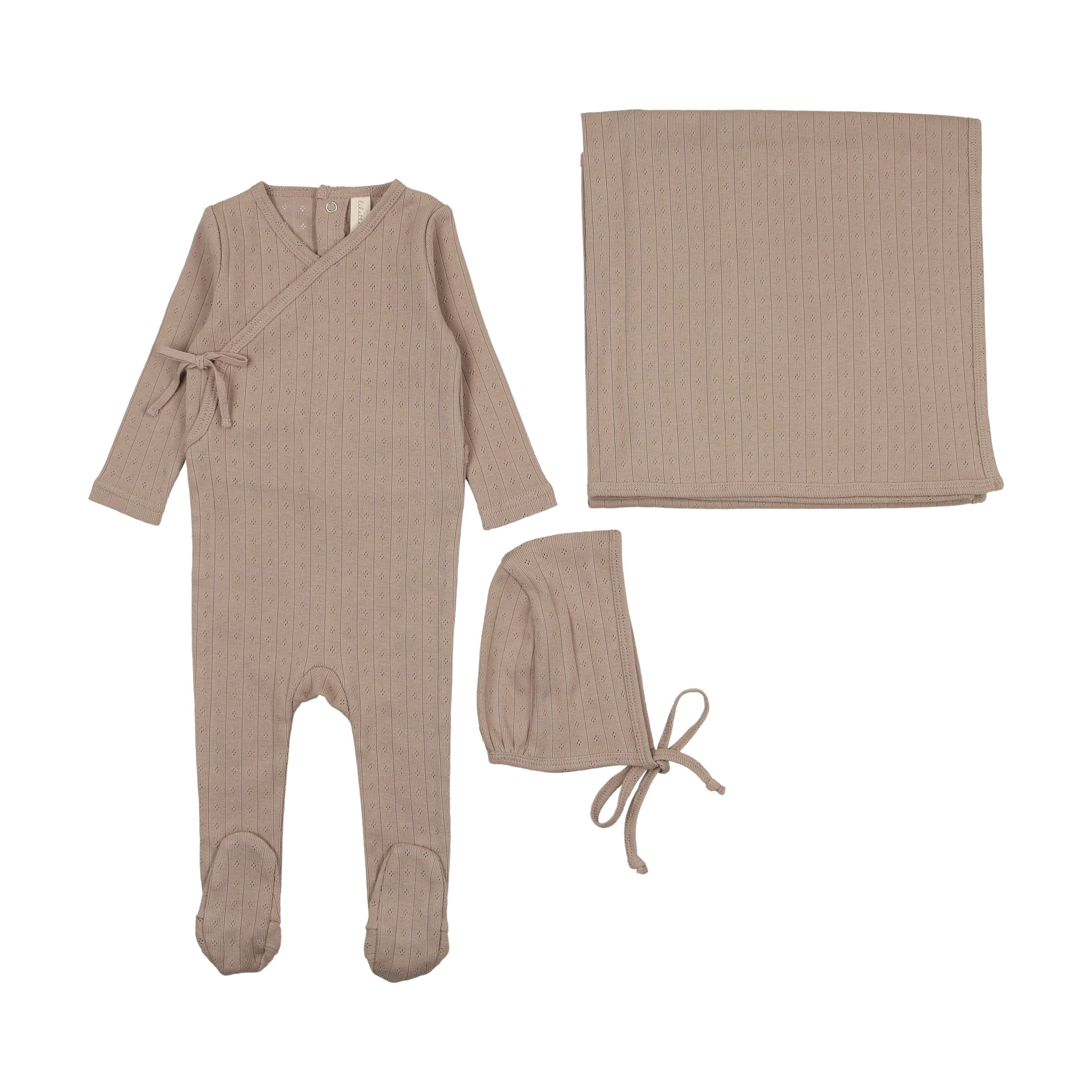 Fine Pointelle Layette Set - Taupe