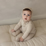 Heather Stripe Footie-Cream/Oat