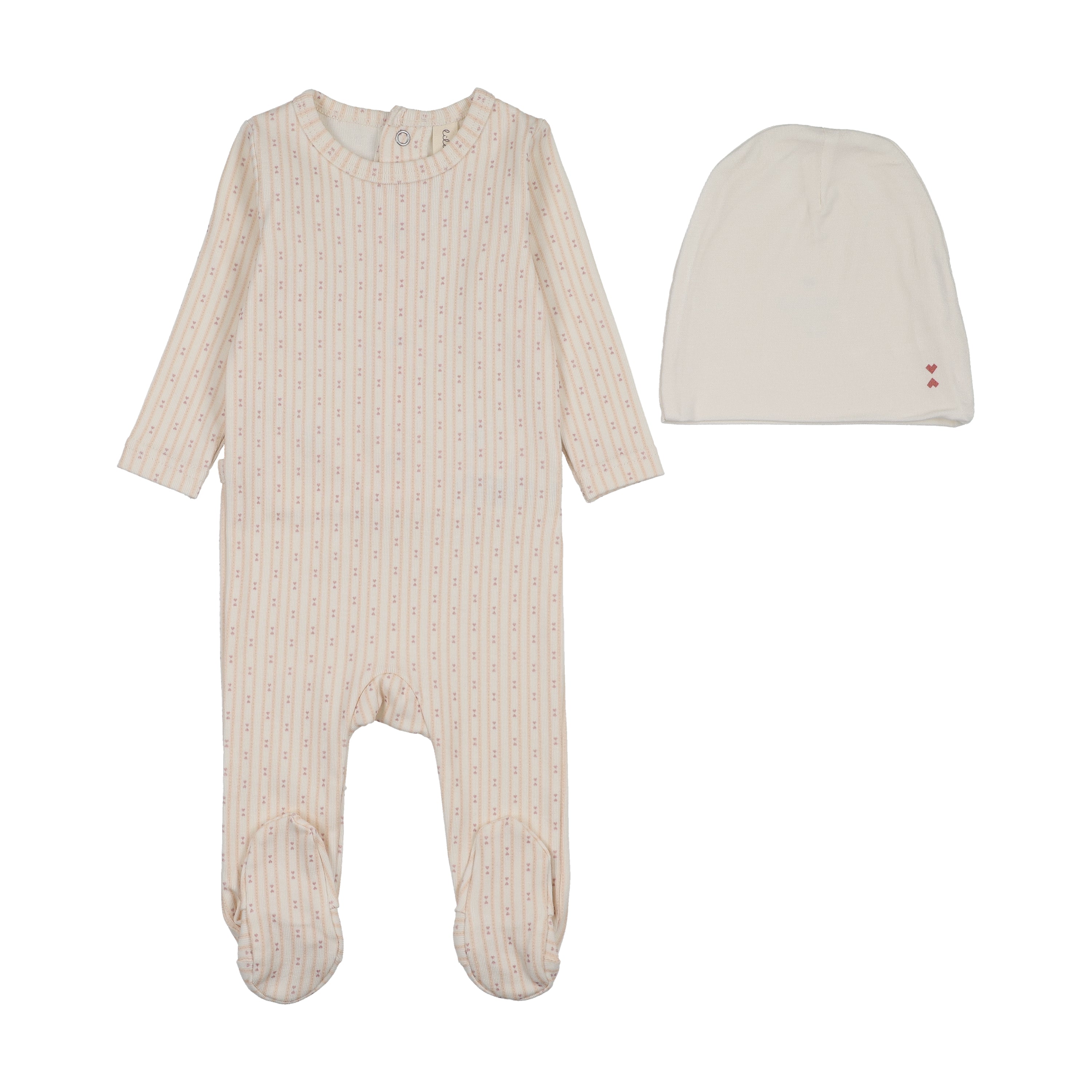 Gem Stripe Footie Set-Cream/Pink