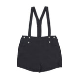 Linen Suspender Shorts-Navy