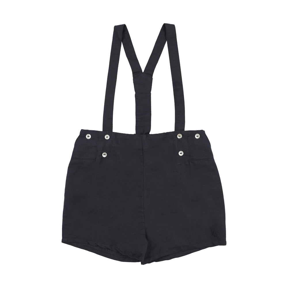 Linen Suspender Shorts-Navy