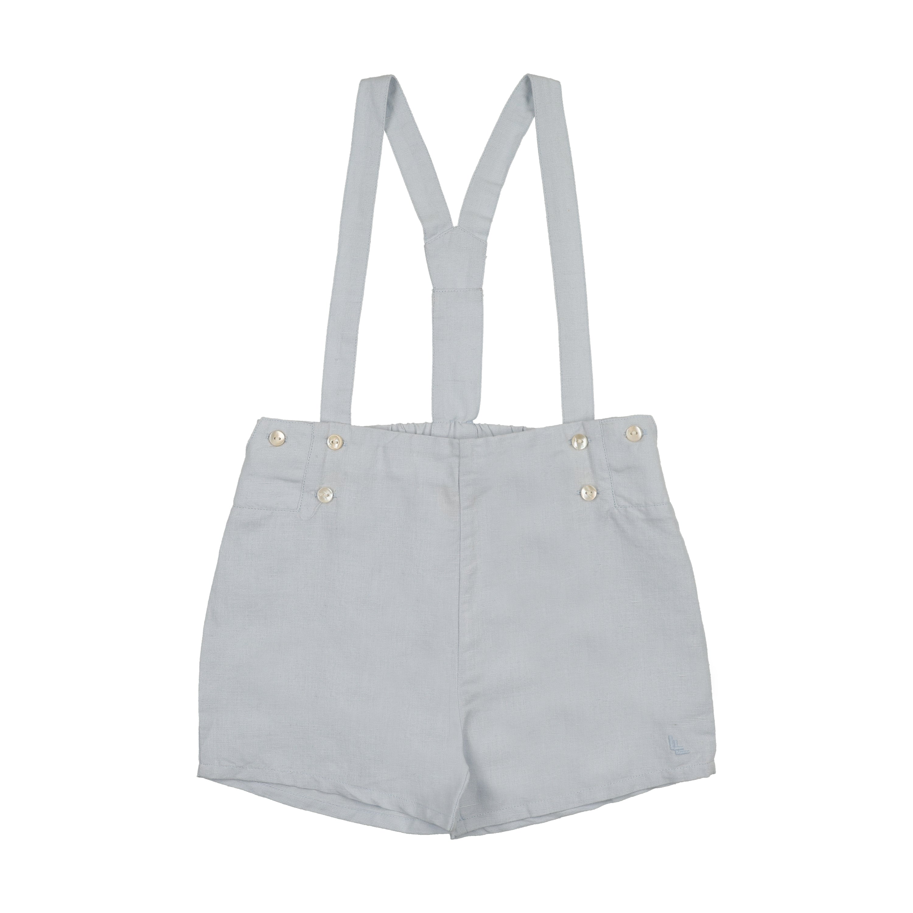 Linen Suspender Shorts-Clear Blue