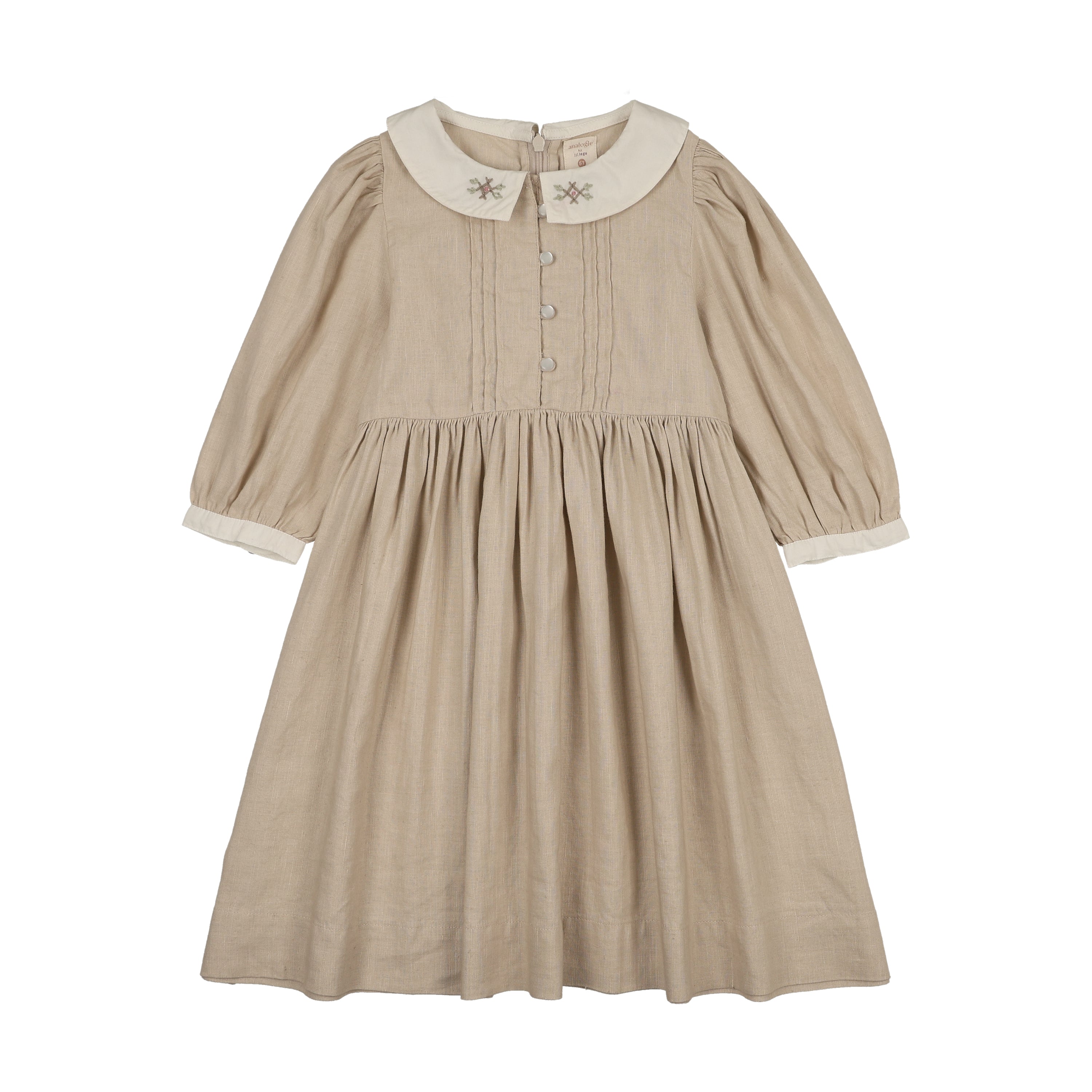 Pintuck Collar Dress 3/4 Sleeve-Wheat