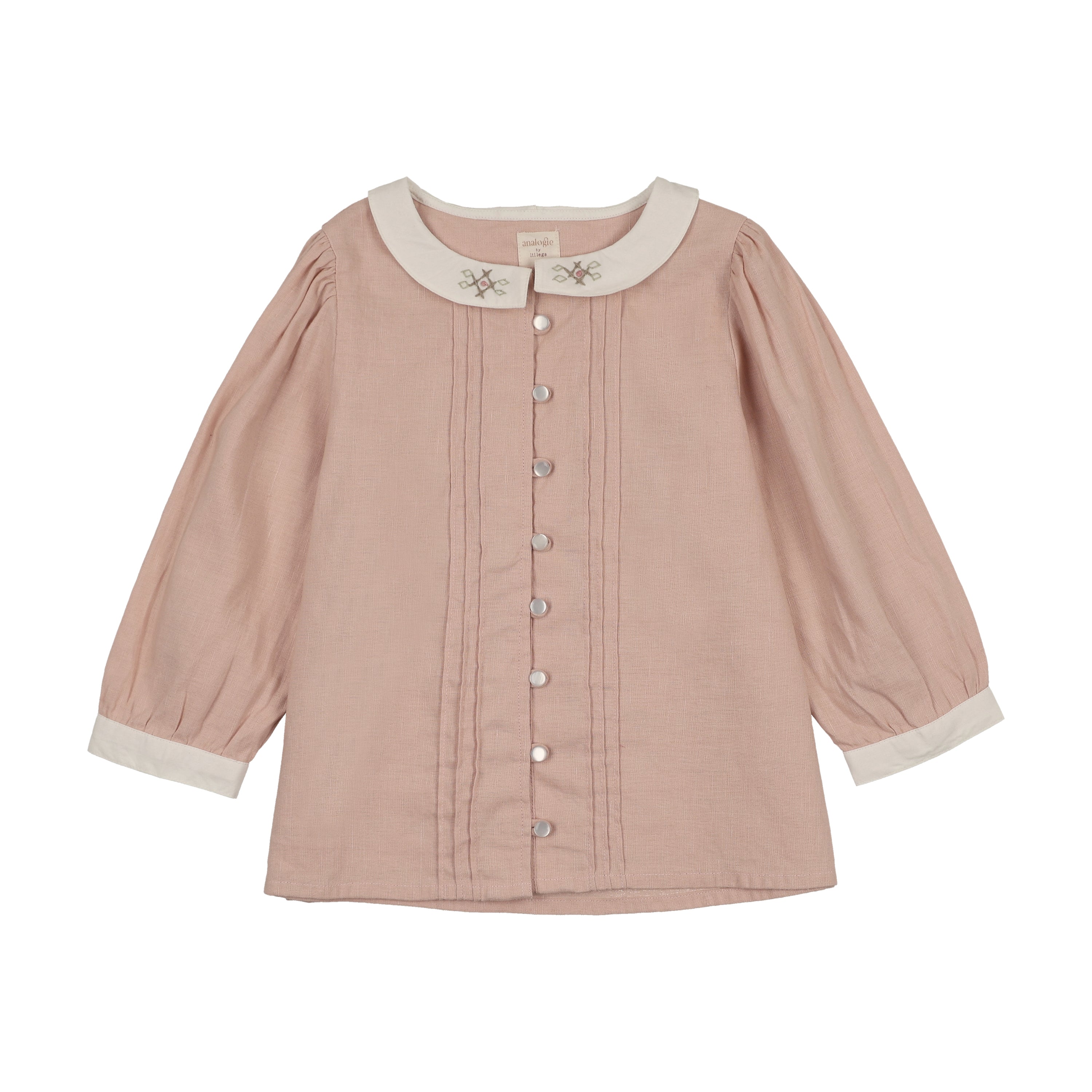Pintuck 3/4 Sleeve Collar Blouse-Bud Pink