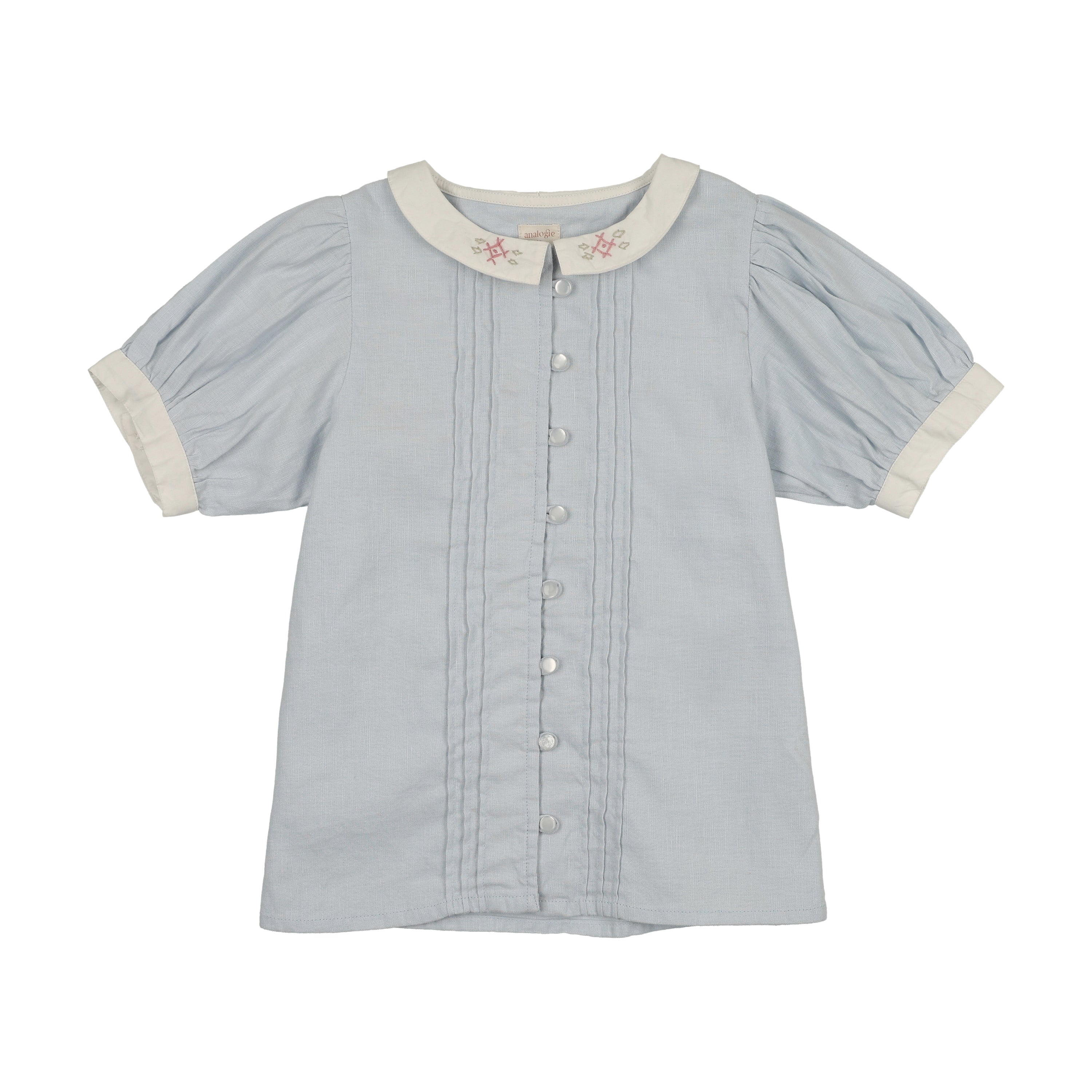 Pintuck Collar Blouse SS-Clear Blue