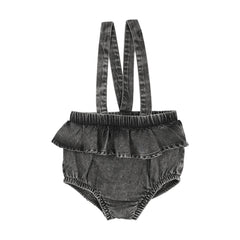 Denim Flutter Suspender Bloomer - Black Wash