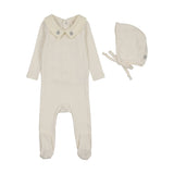 Sweetheart Collar Footie Set-Cream/Blue