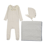 Sweetheart Collar Layette Set-Cream/Blue