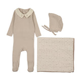 Sweetheart Collar Layette Set-Cream/Taupe