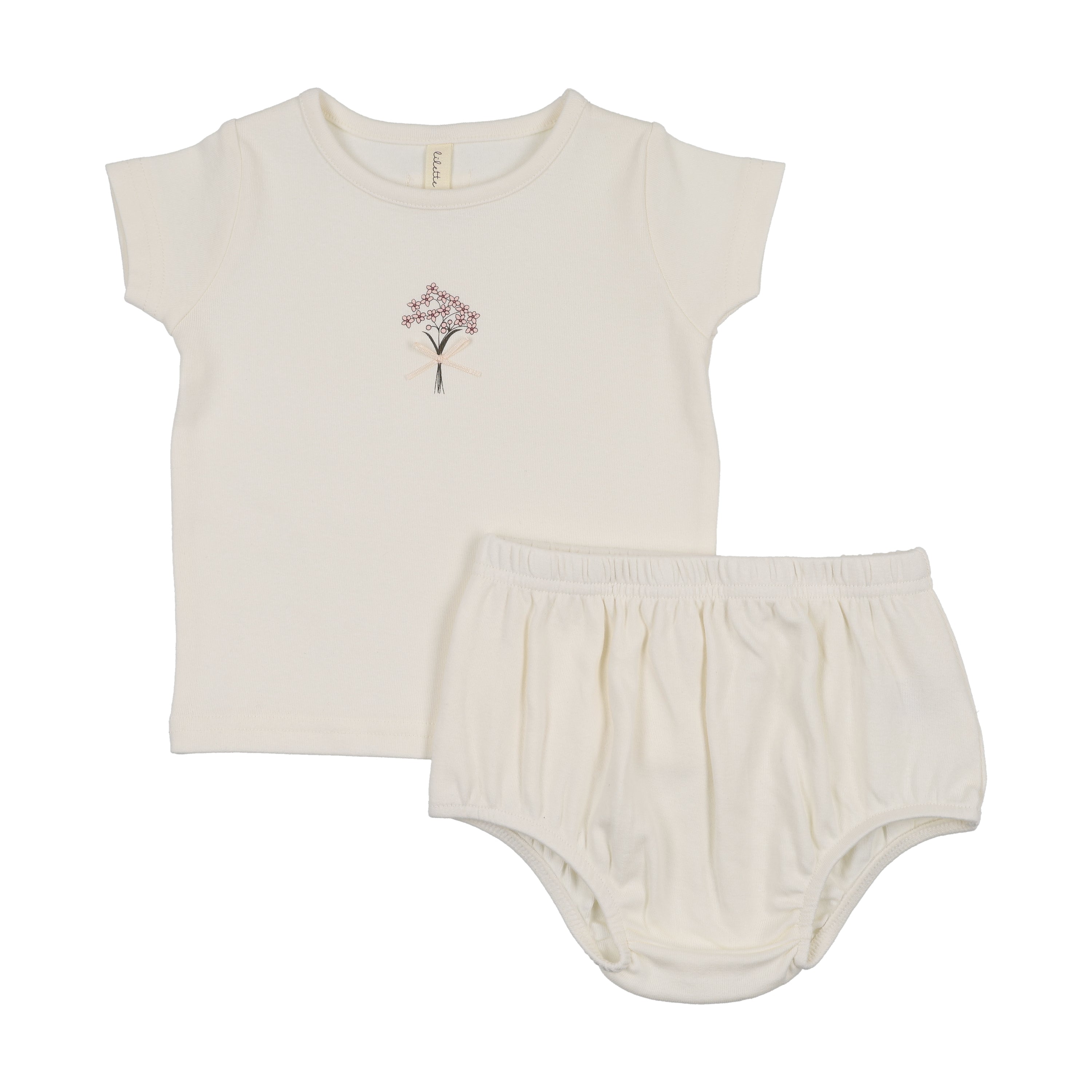 Bouquet Graphic Short Sleeve Set With Bloomer-Cream