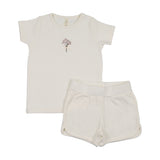 Bouquet Graphic Short Sleeve Set With Shorts-Cream