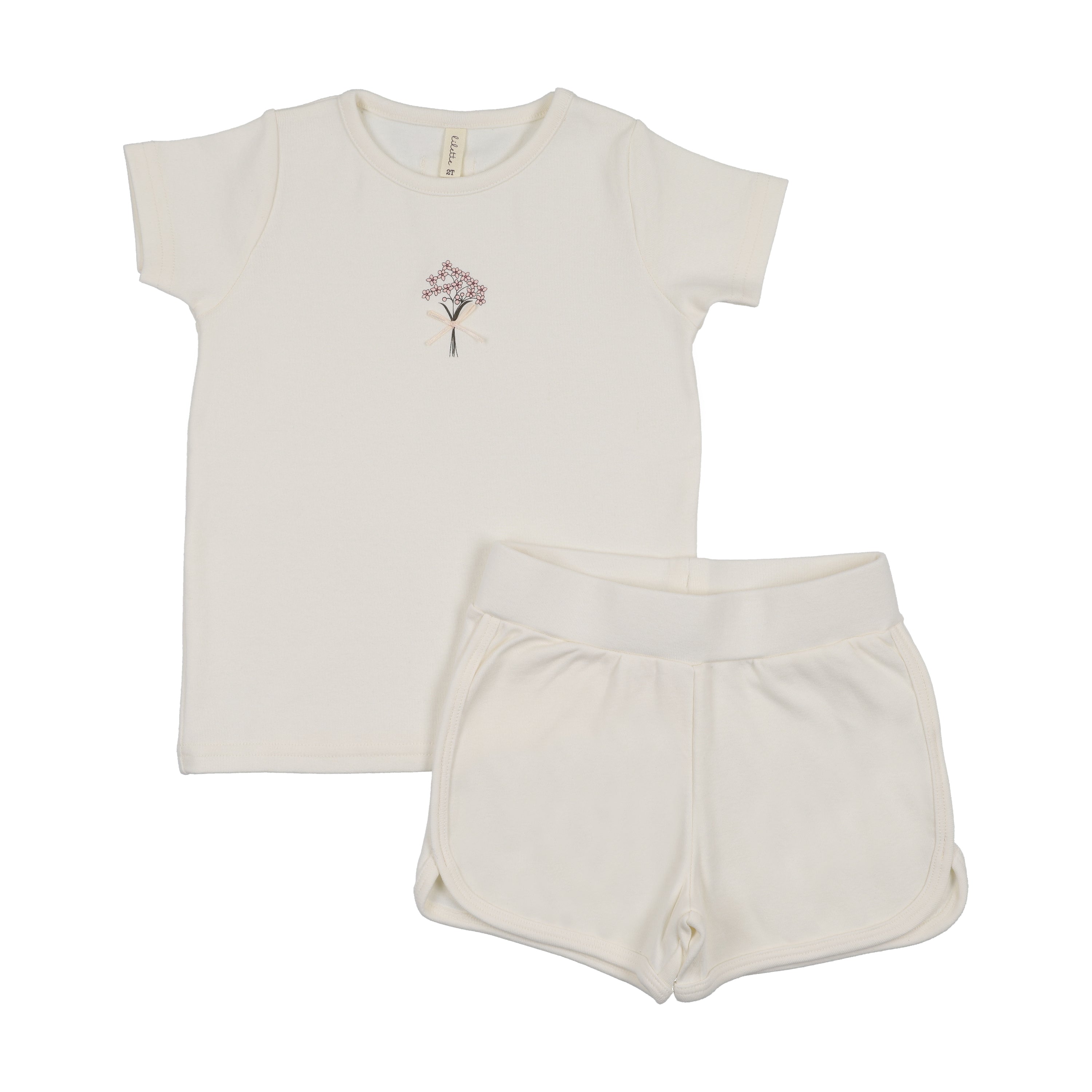 Bouquet Graphic Short Sleeve Set With Shorts-Cream