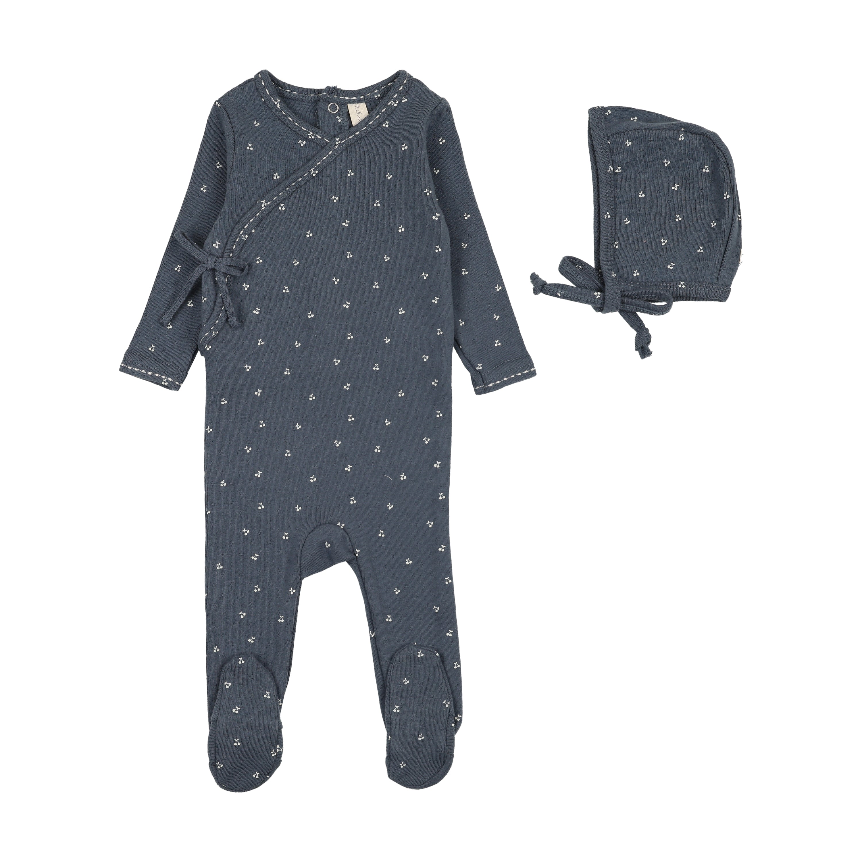 Cherry Scallop Footie Set-Off Navy