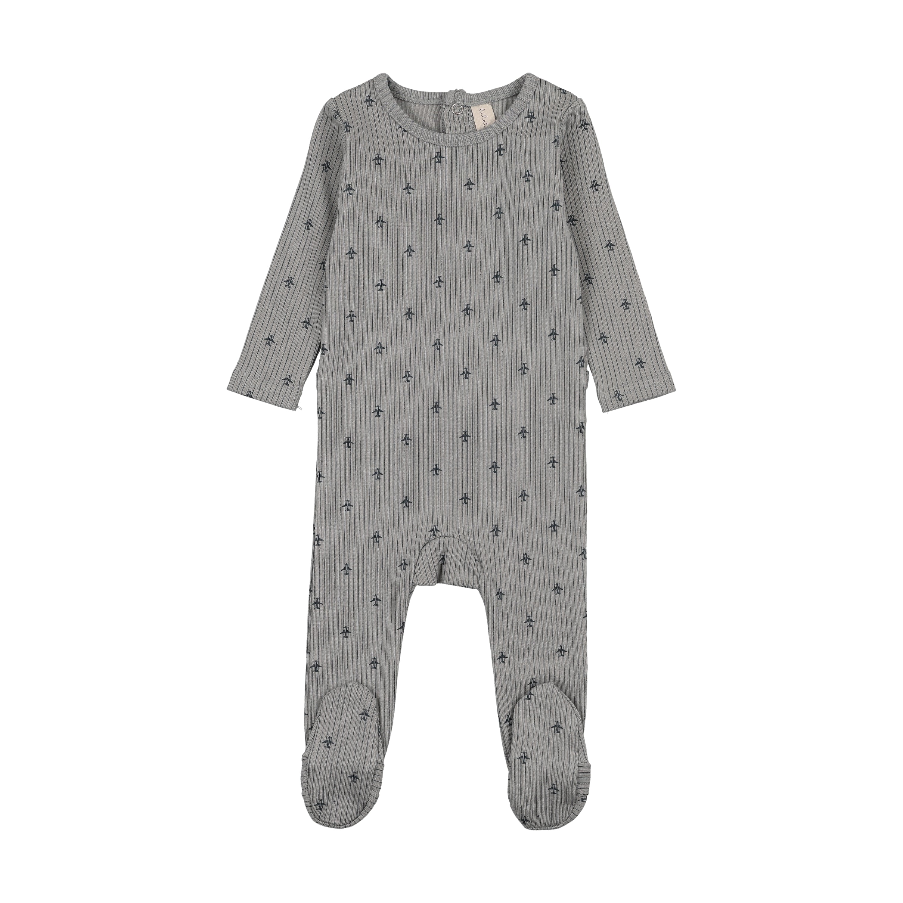 Striped Planes Footie-Lt Blu/Off Navy