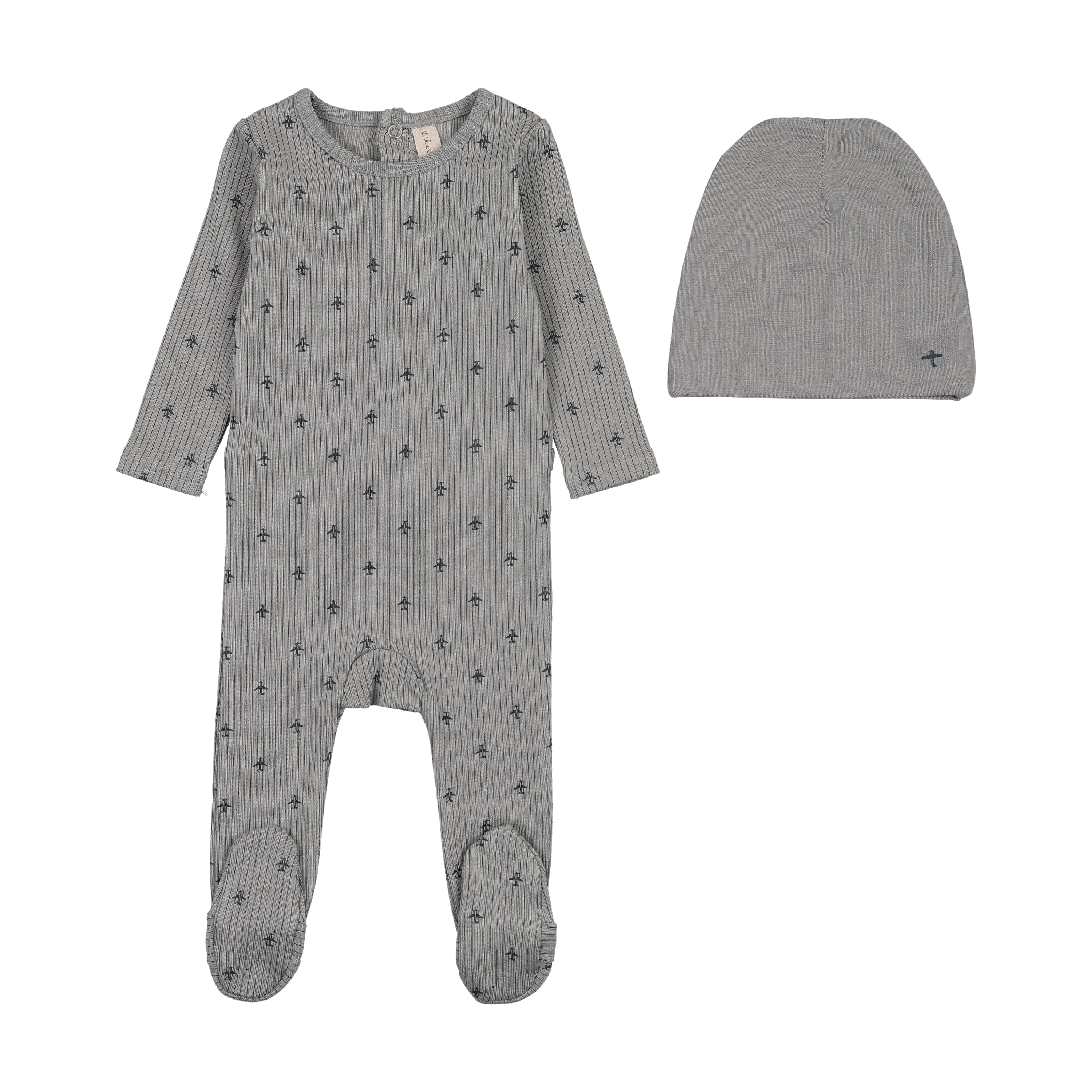 Striped Planes Footie Set-Lt Blu/Off Navy