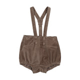 Velvet Gathered Suspender Shorts-Misty Oat