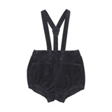 Velvet Gathered Suspender Shorts-Navy
