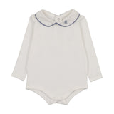 Peter Pan Onesie With Piping-White/Dried Blue