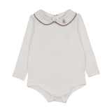 Peter Pan Onesie With Piping-White/Misty Oat