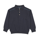 Sweet Campaign Denim Trim Polo Sweatshirt-Navy