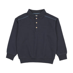 Sweet Campaign Denim Trim Polo Sweatshirt-Navy