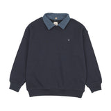 Sweet Campaign Denim Removable Collar Sweatshirt-Navy