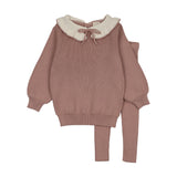 Ruffle Collar Knit Toddler Set Girl-Dried Rose