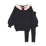 Ruffle Collar Knit Toddler Set Girl-Navy