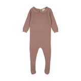 Knit Embroidered Footie Set-Dried Rose