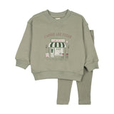Cafe Boy Sweatshirt Set-Dried Green