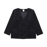 Trim Velvet Blazer-Navy