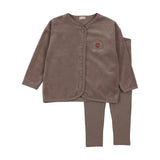 Velour Crest Lounge Set-Misty Oat