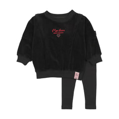 Velour Girls Sweatshirt Set-Black
