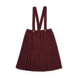 Knife Pleated Suspender Skirt-Burgundy