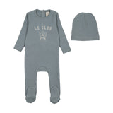 Varsity Crest Footie Set-Misty Blue