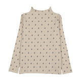 Grid Floral Funnel Neck-Cream Print