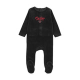 Velour Baby Footie-Black