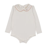 Peter Pan Onesie With Piping-White/Dried Rose