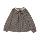 Home Garden Lace Trim Collared Blouse-Oxford Tan Print