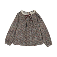 Home Garden Lace Trim Collared Blouse-Oxford Tan Print