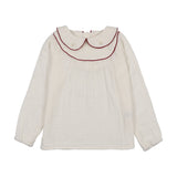 Girls Embroidered Shirt-Cream/Deep Red