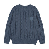 Chunky V Neck Sweater-Vintage Blue