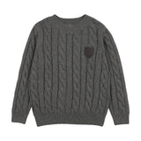 Chunky V Neck Sweater-Mid Grey