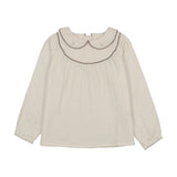 Girls Embroidered Shirt-Cream/Misty Oat