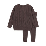 Chunky Cable Knit Toddler Set-Chocolate Brown