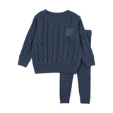 Chunky Cable Knit Toddler Set-Vintage Blue Heather