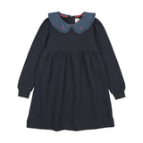 Sweet Campaign Denim Collar Sweatshirt Dress-Navy