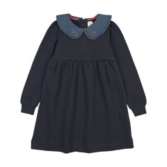 Sweet Campaign Denim Collar Sweatshirt Dress-Navy