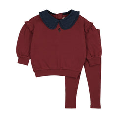 Sweet Campaign Toddler Ruffle Sweatshirt Set-Vintage Red